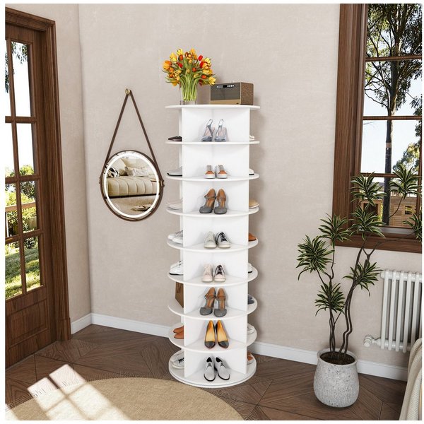 HAUSS SPOLE Schuhregal 360°-drehbar,Schuhorganizer für 32 Paar Schuhe mit 8-Ebenen,Weiß, Drehbarer Schuhschrankturm mit mehr Stauraum, aus stabilem PVC-Kunststo