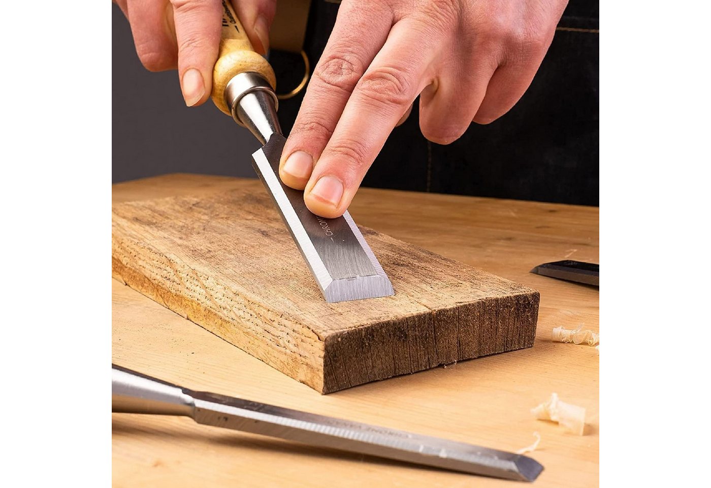 Hawerk Beitelsatz Stechbeitel Set Holz, 6 Beitel + 2 Abziehsteine + Koffer, (6-tlg) – Bild 5 von 5