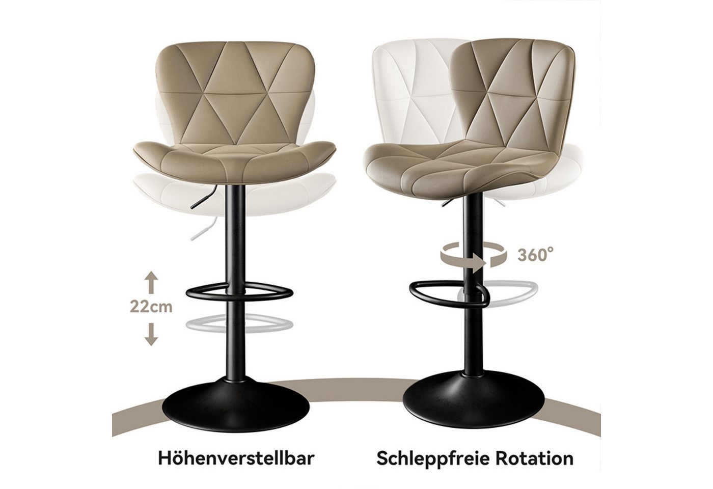 HawthyHome Barhocker Barstuhl, Höhenverstellbar mit Rückenlehne, 360° Drehbar (2 St., 2er Set) – Bild 3 von 5