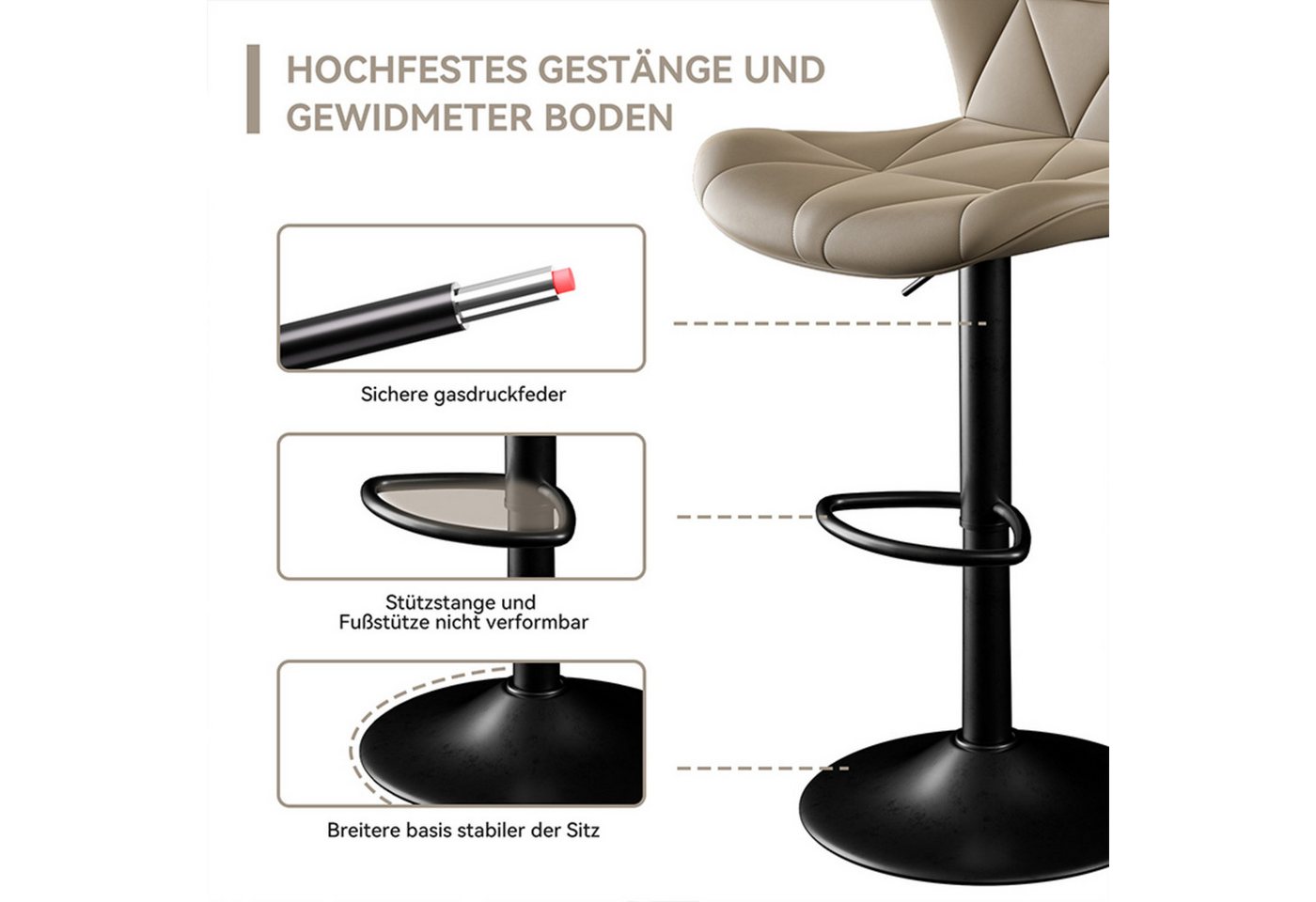 HawthyHome Barhocker Barstuhl, Höhenverstellbar mit Rückenlehne, 360° Drehbar (2 St., 2er Set) – Bild 5 von 5