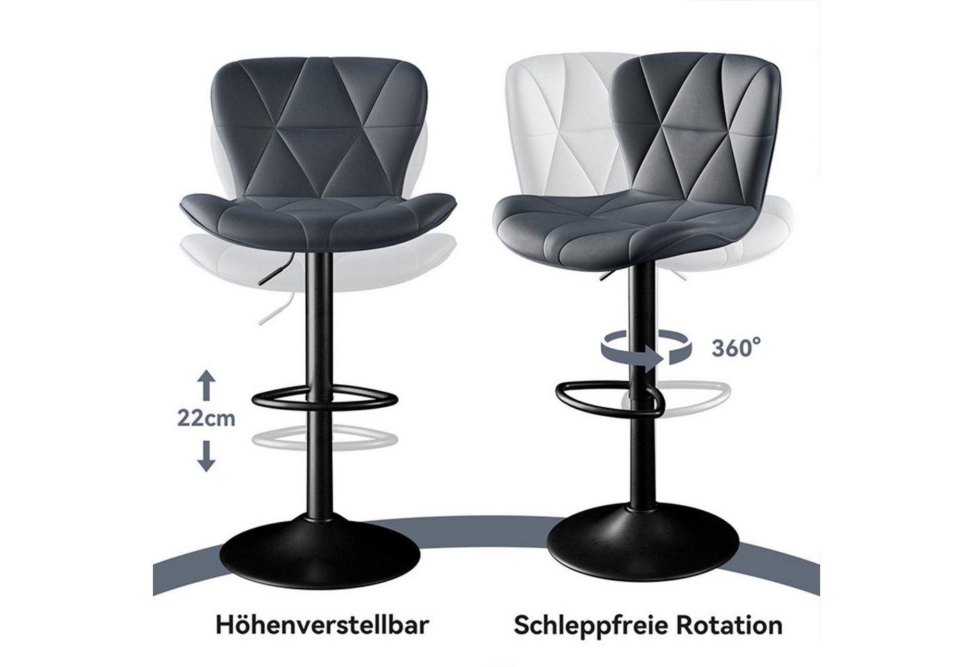 HawthyHome Barhocker Barstuhl, Höhenverstellbar mit Rückenlehne, 360° Drehbar (2 St., 2er Set) – Bild 3 von 5
