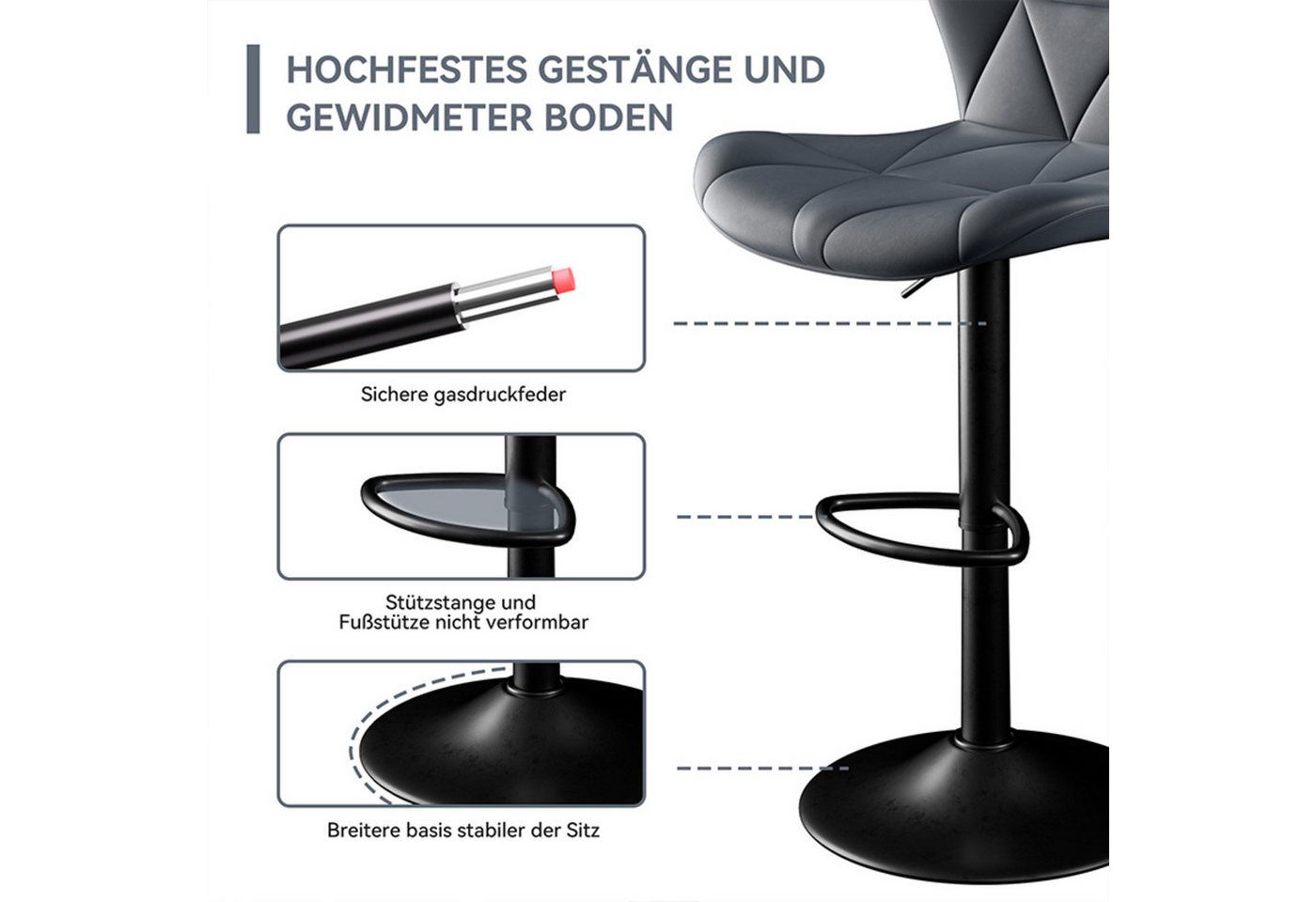 HawthyHome Barhocker Barstuhl, Höhenverstellbar mit Rückenlehne, 360° Drehbar (2 St., 2er Set) – Bild 5 von 5