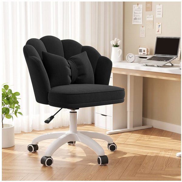 HawthyHome Bürostuhl mit Kissen, Samt-Polsterstuhl, 360° drehbarer, Beige (1 St), 360° drehbare Rollen