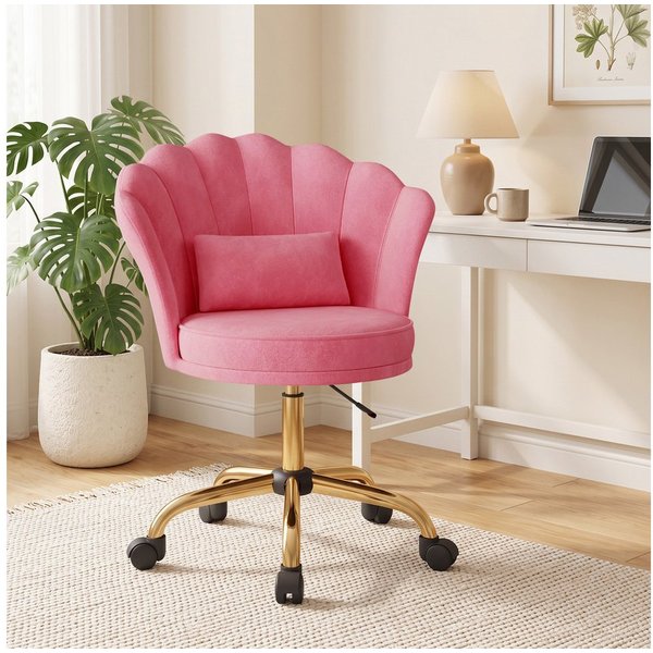 HawthyHome Bürostuhl Schreibtischstuhl mit Blütenrückenlehne, drehbar und höhenverstellbar (1 St), Samtbezug mit Kopfkissen, ergonomischer Stuhl