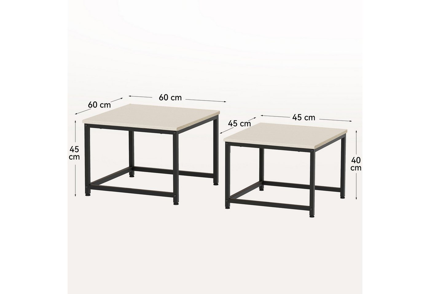 HawthyHome Couchtisch 2er-Set quadratischer Wohnzimmertisch aus Holz mit Metallgestell (2-St), moderner Beistelltisch für Wohnzimmer und Schlafzimmer, platzspar – Bild 2 von 5