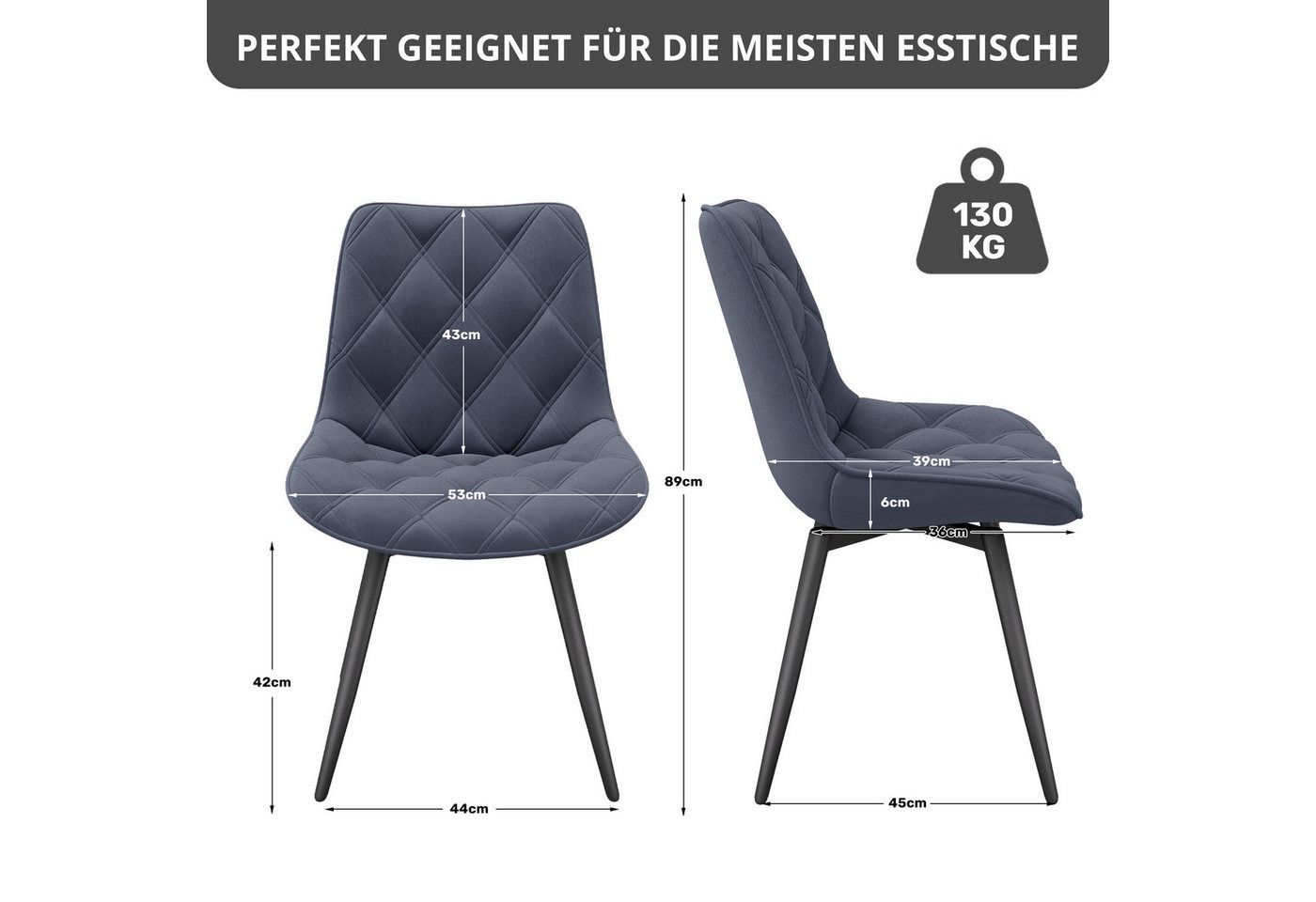 HawthyHome Esszimmerstuhl 2er-Set 360° Drehbar – Moderner Polsterstuhl für Wohnzimmer, Küche (2 St), 360° Drehbar – Bild 2 von 5