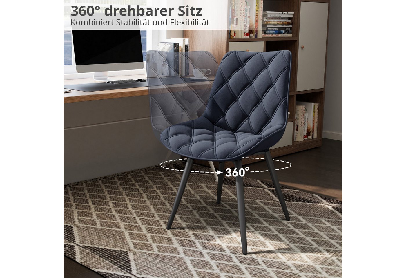 HawthyHome Esszimmerstuhl 2er-Set 360° Drehbar – Moderner Polsterstuhl für Wohnzimmer, Küche (2 St), 360° Drehbar – Bild 3 von 5