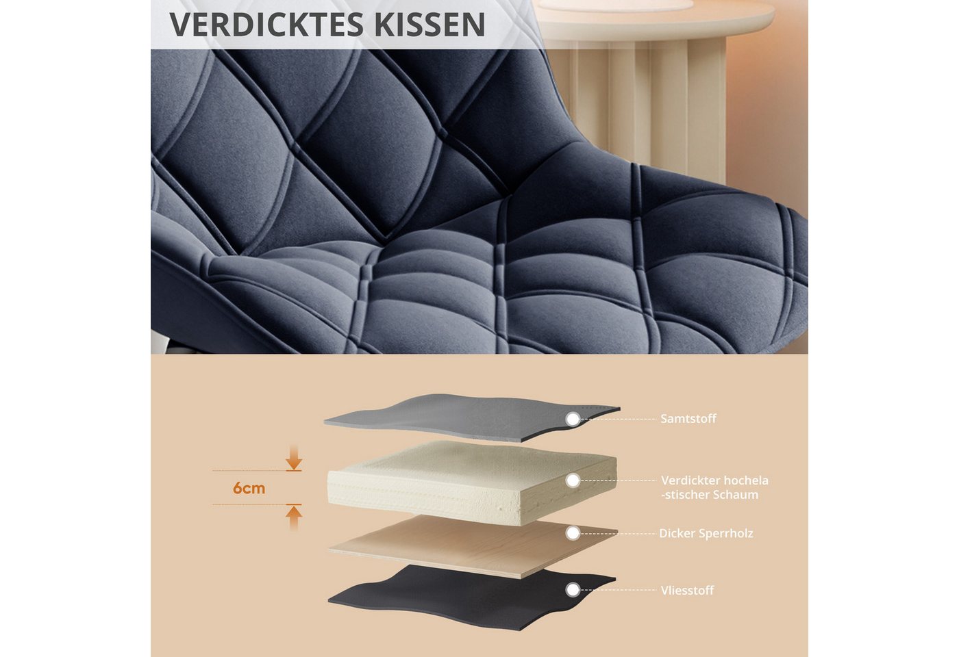 HawthyHome Esszimmerstuhl 2er-Set 360° Drehbar – Moderner Polsterstuhl für Wohnzimmer, Küche (2 St), 360° Drehbar – Bild 4 von 5