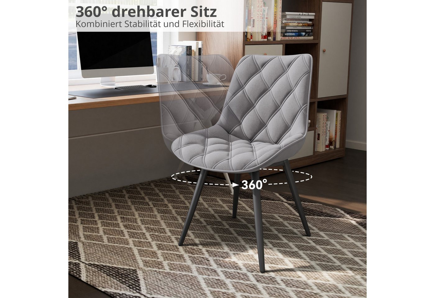 HawthyHome Esszimmerstuhl 2er-Set 360° Drehbar – Moderner Polsterstuhl für Wohnzimmer, Küche (2 St), 360° Drehbar – Bild 3 von 5