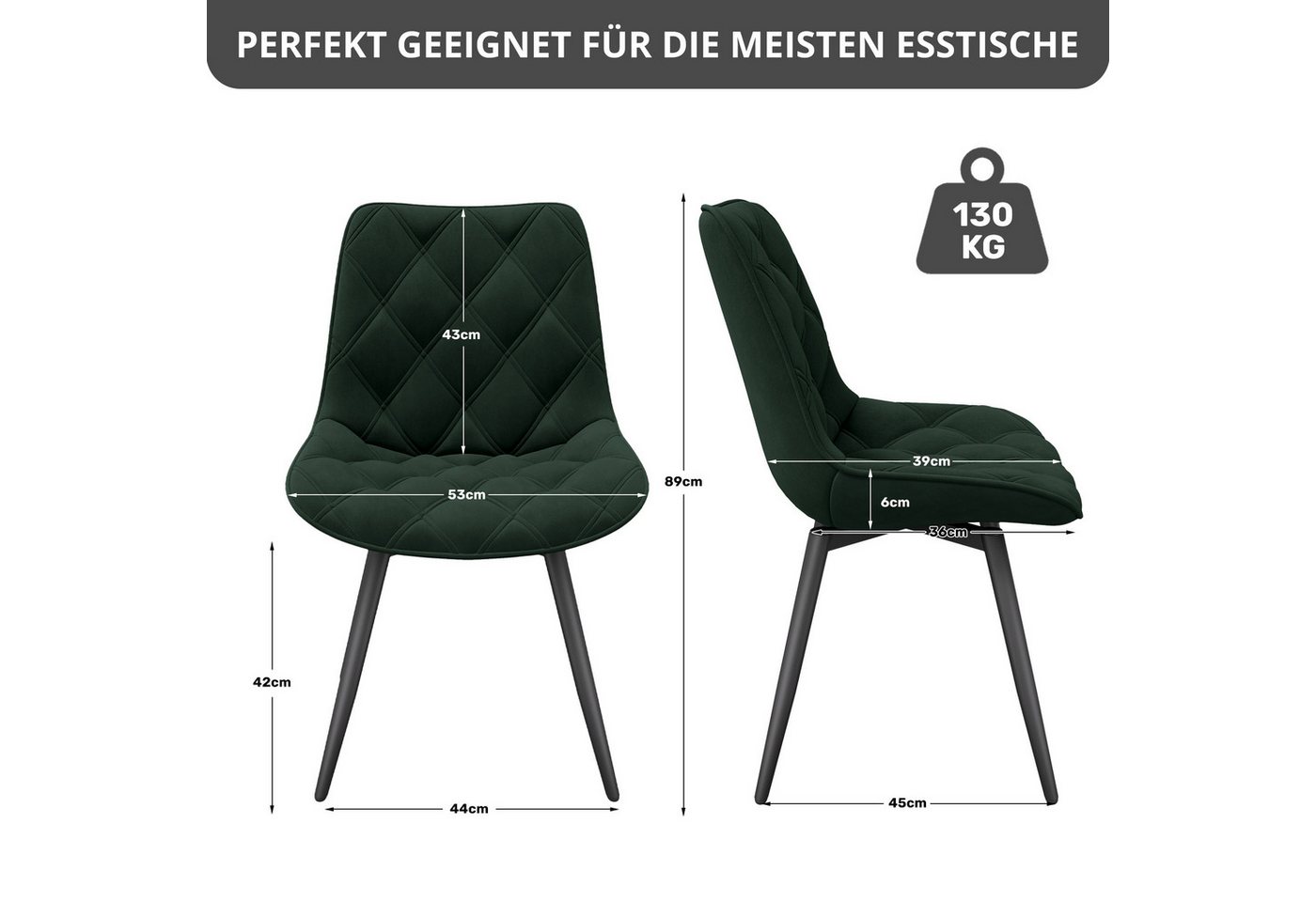 HawthyHome Esszimmerstuhl 2er-Set 360° Drehbar – Moderner Polsterstuhl für Wohnzimmer, Küche (2 St), 360° Drehbar – Bild 2 von 5