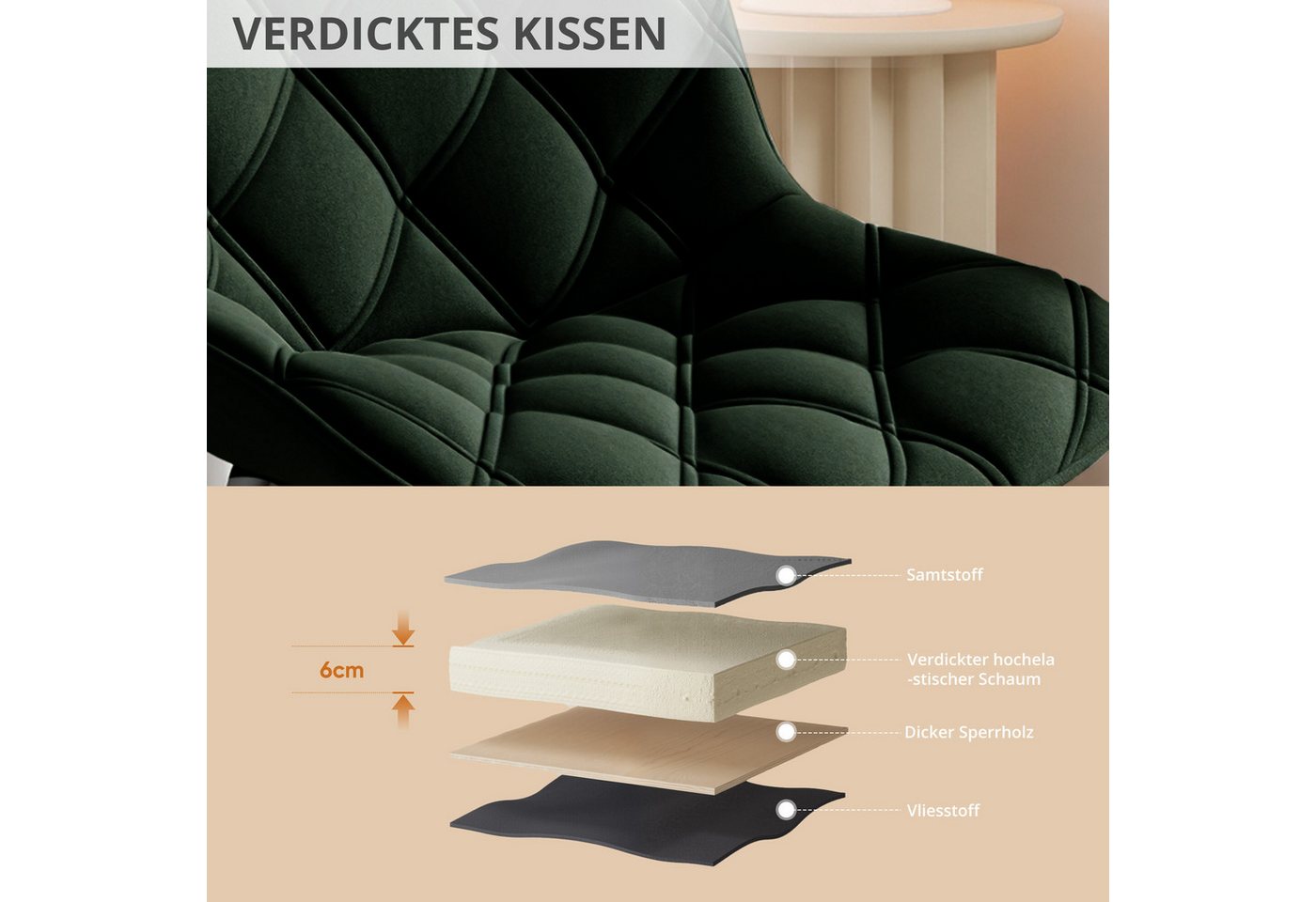 HawthyHome Esszimmerstuhl 2er-Set 360° Drehbar – Moderner Polsterstuhl für Wohnzimmer, Küche (2 St), 360° Drehbar – Bild 4 von 5
