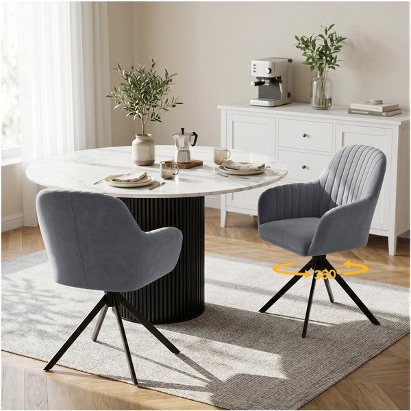 HawthyHome Esszimmerstuhl 2er Set mit Armlehne & Metallbeinen, Samt Polsterstuhl, 360° Drehbar (2 St), 360° Drehbar, Höheneinstellbar