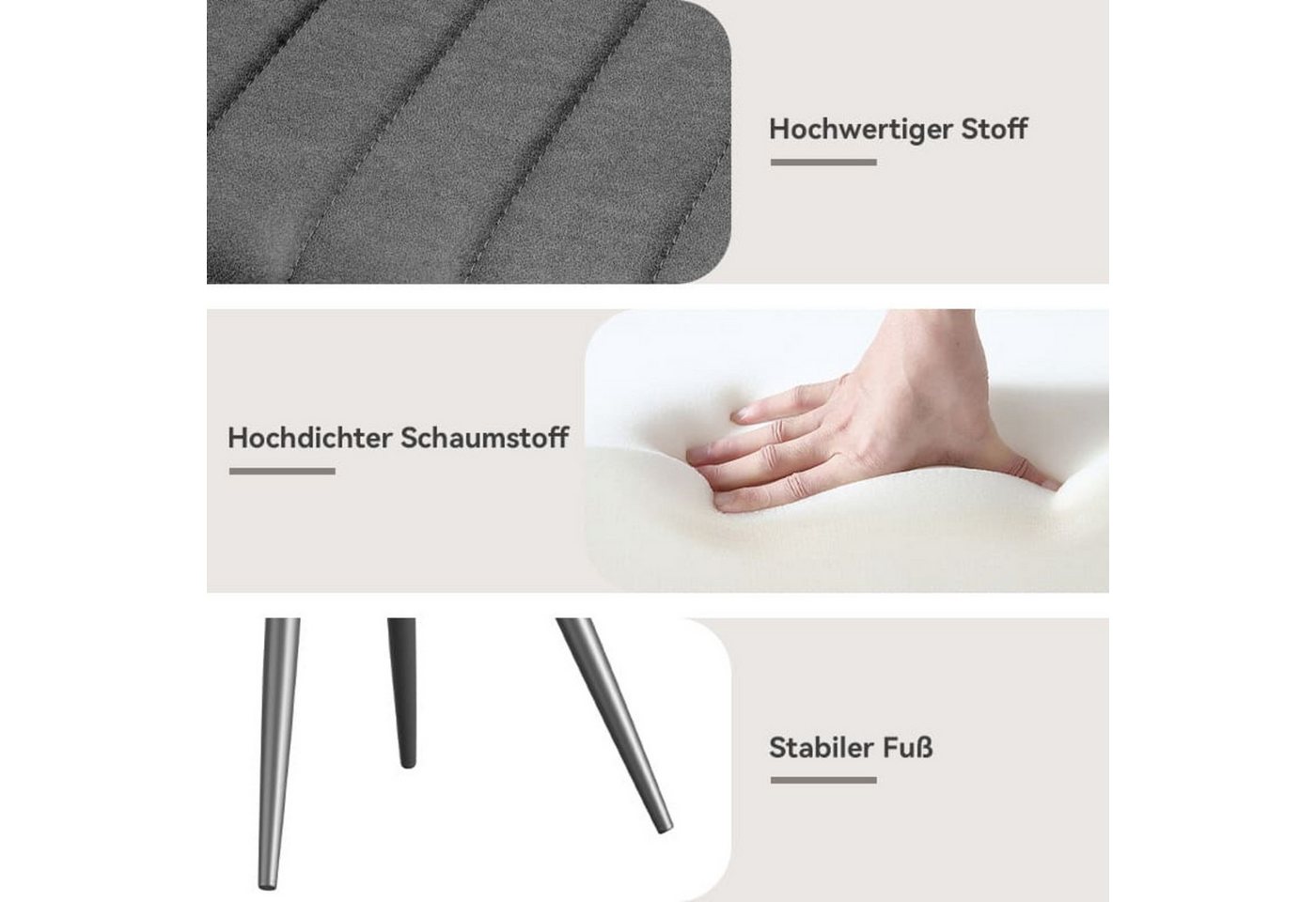 HawthyHome Esszimmerstuhl bequeme Polsterstühle Küchenstuhl (4 St), mit Rückenlehne Metallbeine, 4er Set – Bild 4 von 5