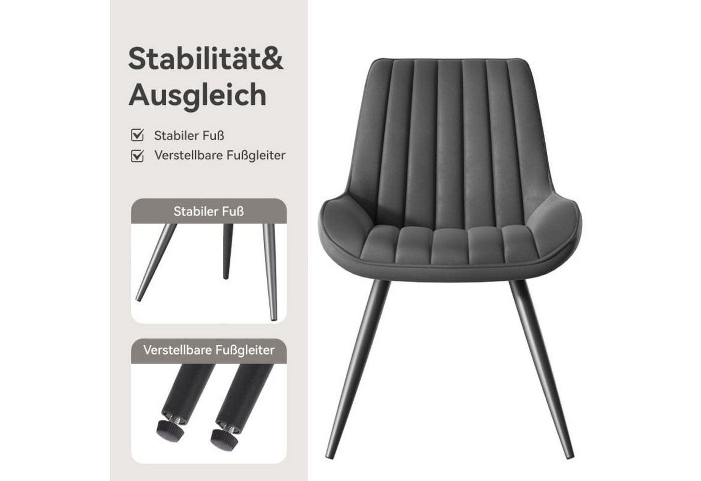 HawthyHome Esszimmerstuhl bequeme Polsterstühle Küchenstuhl (4 St), mit Rückenlehne Metallbeine, 4er Set – Bild 5 von 5