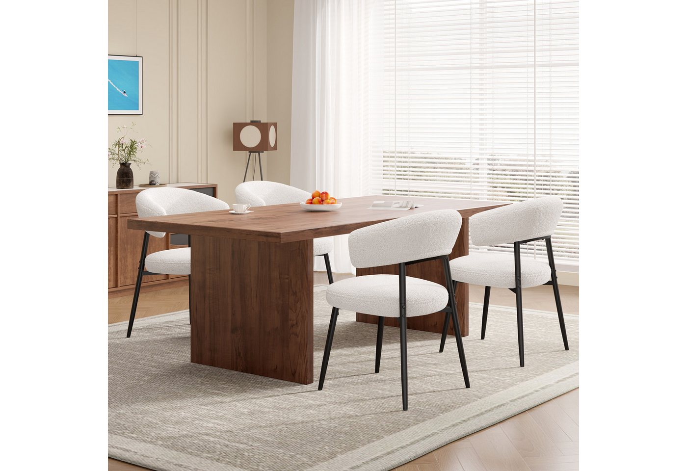 HawthyHome Esszimmerstuhl mit Bouclé-Bezug, geschwungener Rückenlehne & Metallbeinen, 2er Set (4 St), Ergonomisches Design, Bodenschutz & Standsicherheit – Bild 3 von 5