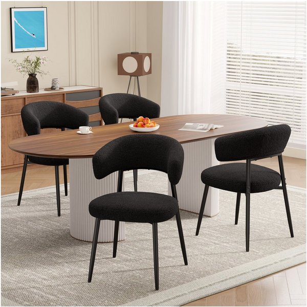 HawthyHome Esszimmerstuhl mit Bouclé-Bezug, geschwungener Rückenlehne & Metallbeinen, 2er Set (4 St), Ergonomisches Design, Bodenschutz & Standsicherheit