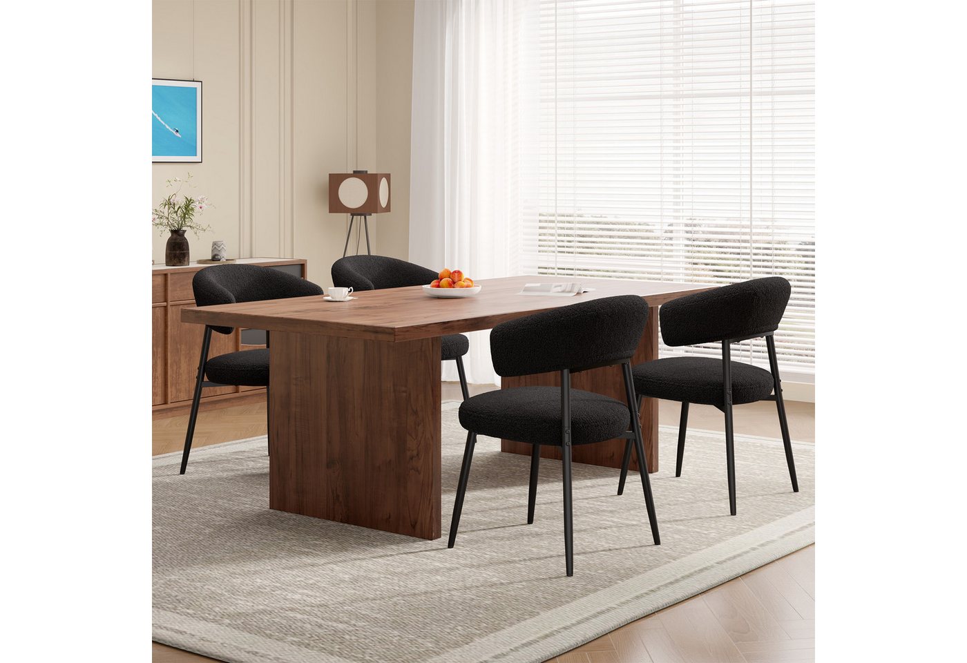 HawthyHome Esszimmerstuhl mit Bouclé-Bezug, geschwungener Rückenlehne & Metallbeinen, 2er Set (4 St), Ergonomisches Design, Bodenschutz & Standsicherheit – Bild 3 von 5