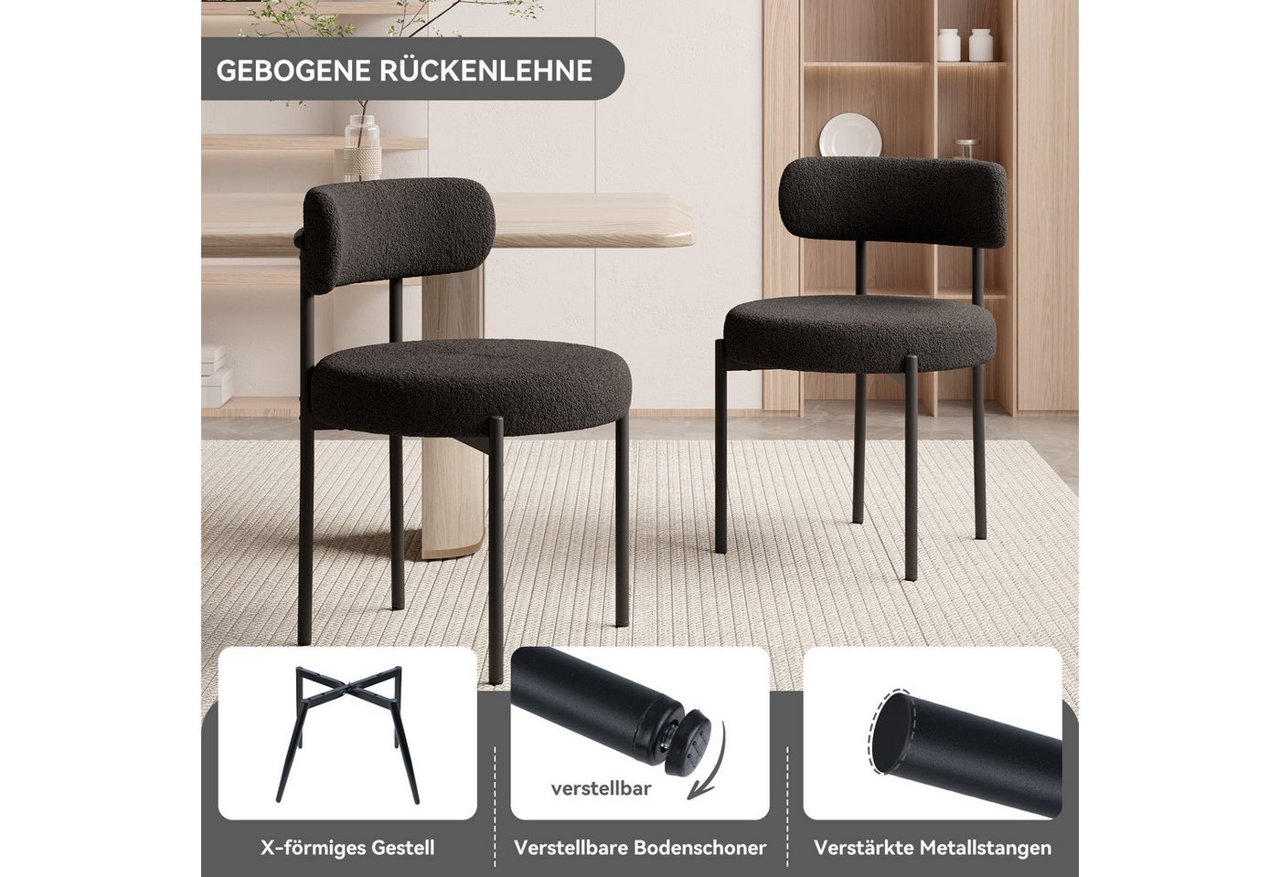 HawthyHome Esszimmerstuhl Runder Polsterstuhl mit Metallgestell, Wohnzimmerstuhl, Küchenstuhl (4 St), 4er Set – Bild 5 von 5