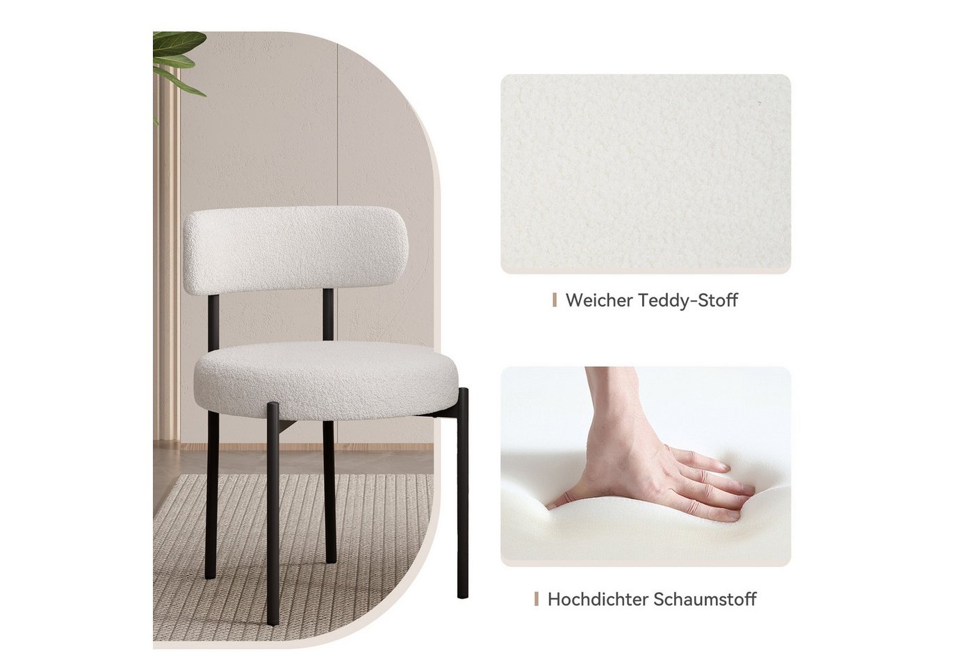 HawthyHome Esszimmerstuhl Runder Polsterstuhl mit Metallgestell, Wohnzimmerstuhl, Küchenstuhl (4 St), 4er Set – Bild 4 von 5