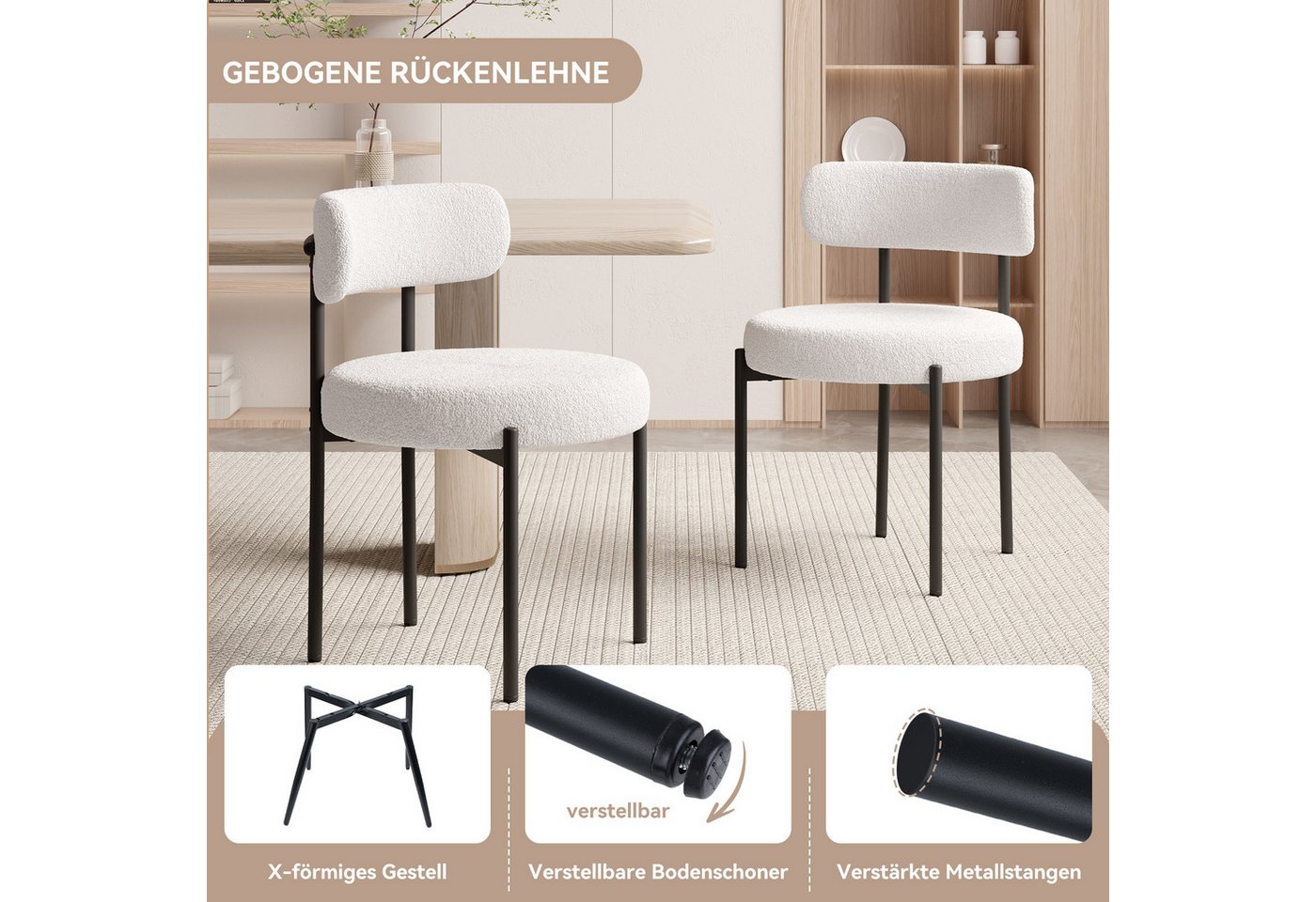 HawthyHome Esszimmerstuhl Runder Polsterstuhl mit Metallgestell, Wohnzimmerstuhl, Küchenstuhl (4 St), 4er Set – Bild 5 von 5