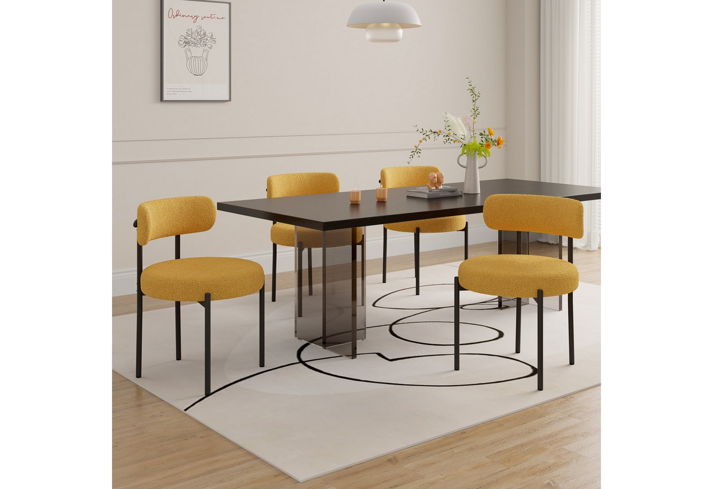HawthyHome Esszimmerstuhl Runder Polsterstuhl mit Metallgestell, Wohnzimmerstuhl, Küchenstuhl (4 St), 4er Set – Bild 4 von 5