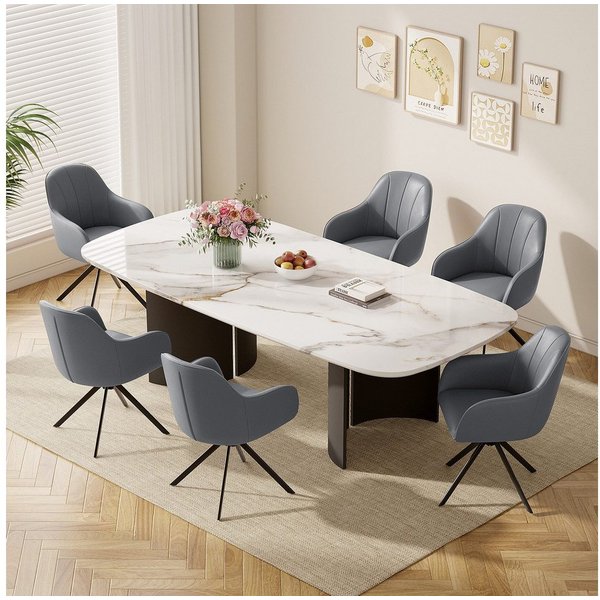 HawthyHome Polsterstuhl 360° drehbar mit Armlehne und Metallbeinen, 4-Fußstuhl (6 St), Moderner Küchenstuhl Esszimmerstuhl für Wohnzimmer & Büro