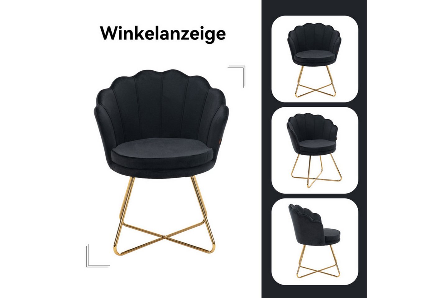 HawthyHome Polsterstuhl Polstersessel mit Blütenblatt-Rückenlehne & Goldene Metallbeine (1 St), ideal für Esszimmer & Schminktisch – Bild 4 von 5