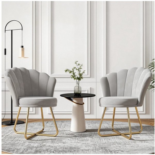 HawthyHome Polsterstuhl Polstersessel mit Blütenblatt-Rückenlehne & Goldene Metallbeine (2 St), ideal für Esszimmer & Schminktisch
