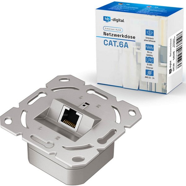 HB-DIGITAL LAN Dose CAT 6a Datendose Unterputz ohne Abdeckung RJ45 Netzwerk-Adapter, Kabelbefestigung mit Zugentlastung