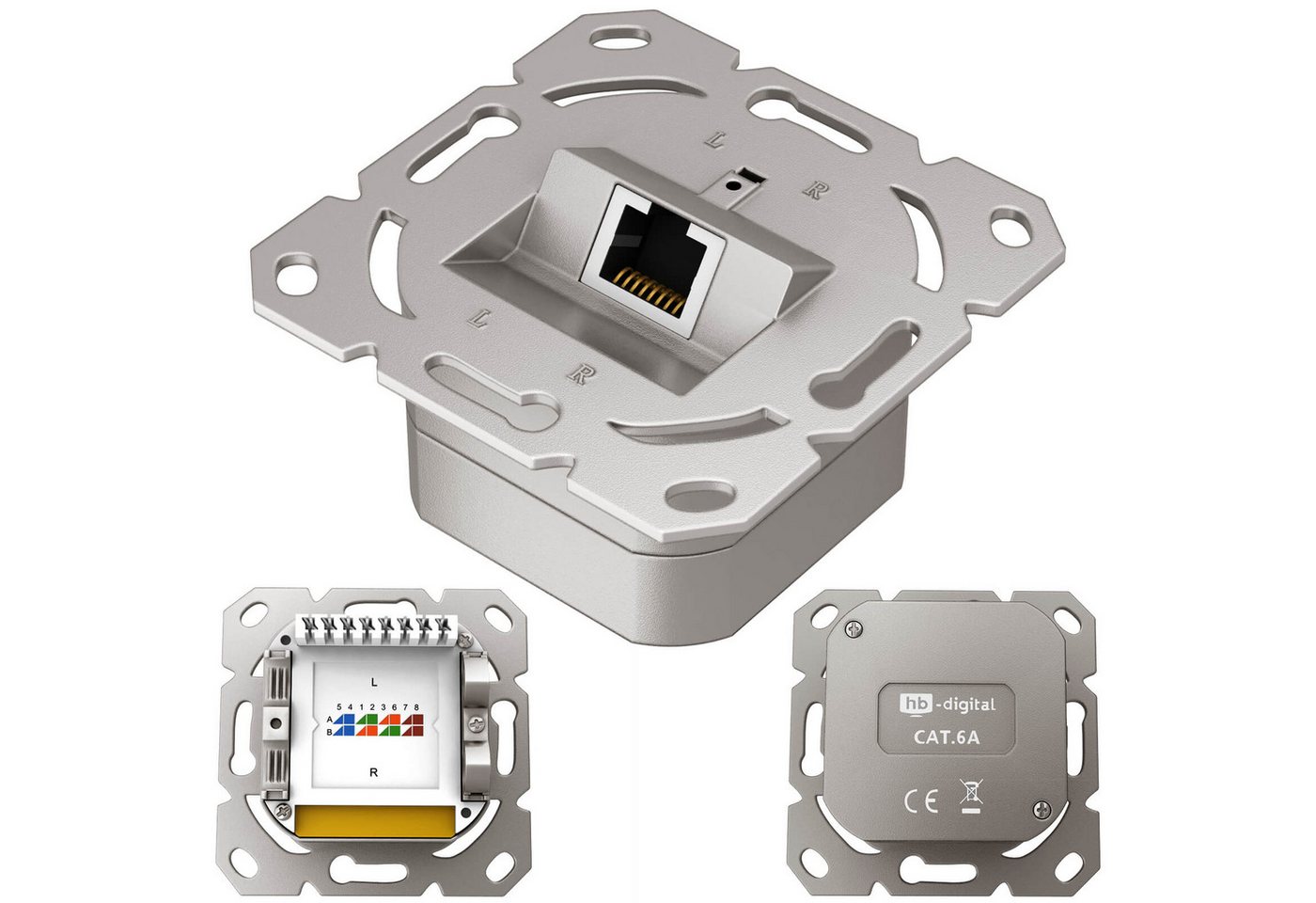 HB-DIGITAL LAN Dose CAT 6a Datendose Unterputz ohne Abdeckung RJ45 Netzwerk-Adapter, Kabelbefestigung mit Zugentlastung – Bild 2 von 5
