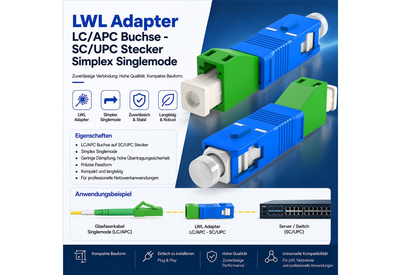 HB-DIGITAL LWL Adapter LC/APC auf SC/UPC Simplex Glasfaserkabel, Nur fuer passende LC/APC und SC/UPC Singlemode Anschluesse geeignet – Bild 2 von 5