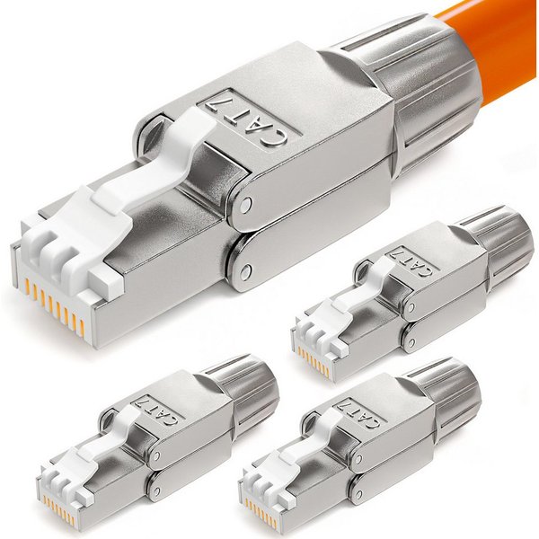 HB-DIGITAL Netzwerkstecker Netzwerkstecker CAT7 schmal RJ45 LSA STP Zinklegierung, (4-St), Kontaktoberfläche: Schirmversion 50u vergoldet