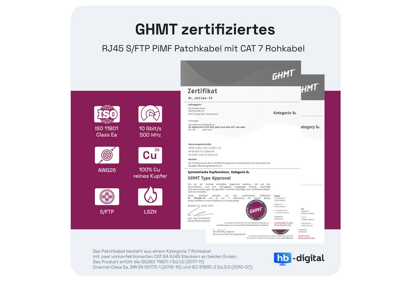 HB-DIGITAL Patchkabel CAT.7 Rohkabel LAN Kabel Cat7 S/FTP PiMF LSZH Netzwerkkabel, Netzwerkstecker, RJ-45 (100 cm), Kontaktoberfläche: Pins Vergoldet 50µ – Bild 2 von 5