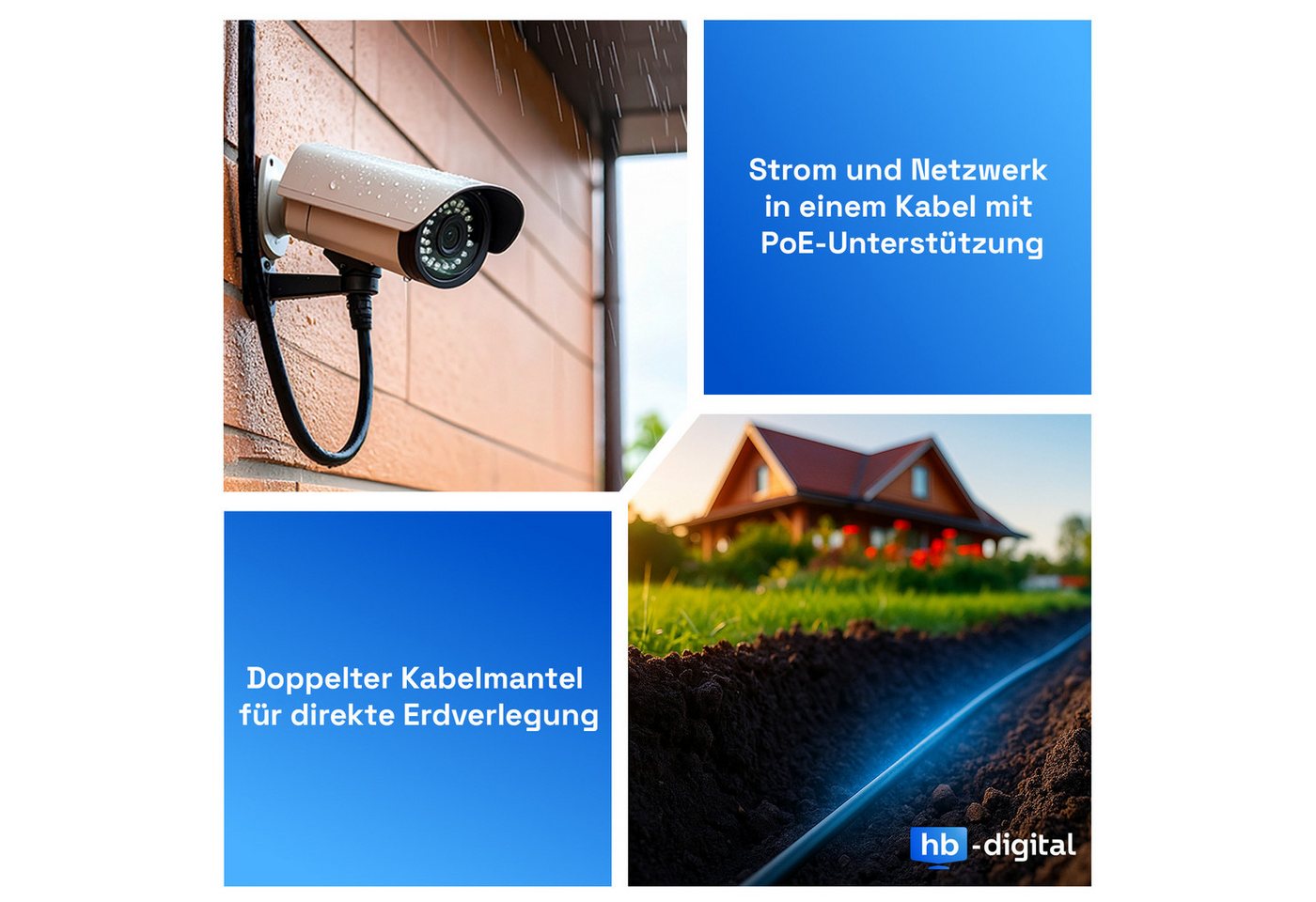 HB-DIGITAL Patchkabel CAT6a Outdoor S/FTP PVC + PE Netzwerkkabel, RJ45, (3000 cm), speziell für die Außeninstallation konzipiert – Bild 3 von 5
