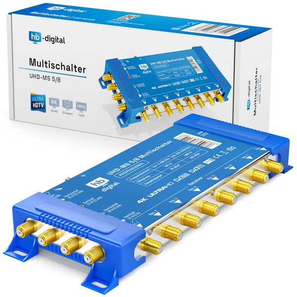 HB-DIGITAL SAT-Multischalter SAT Multischalter UHD-MS 5/8 bis zu 8 Teilnehmer, Der Multischalter SQMS 5/8 arbeitet ausschließlich mit Quattro LNB´s