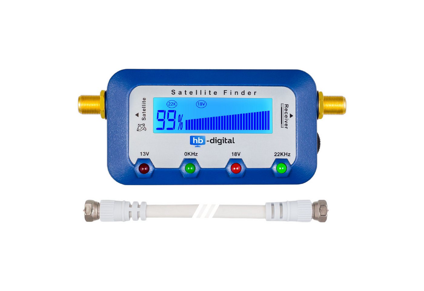 HB-DIGITAL Satfinder Digital SF-55 LCD Display blau, Einfach per Anschlusskabel zwischen LNB und Receiver geschaltet. – Bild 5 von 5