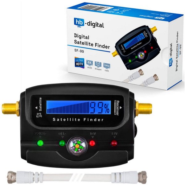HB-DIGITAL Satfinder Digital SF-99 LCD Display Kompass Ton schwarz, Einfach per Anschlusskabel zwischen LNB und Receiver geschaltet.