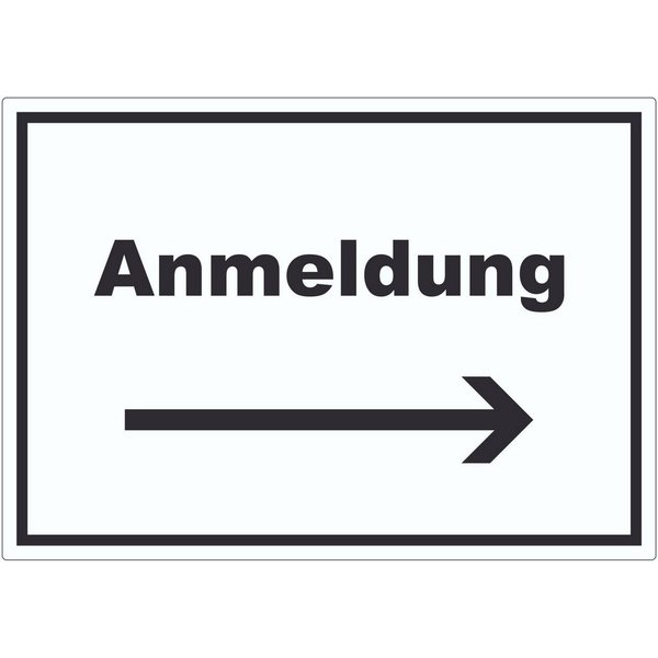 HB-Druck Aufkleber Anmeldung Aufkleber mit Text und Richtungspfeil rechts Aufnahme, wetterfest, UV-beständig, kratzfest