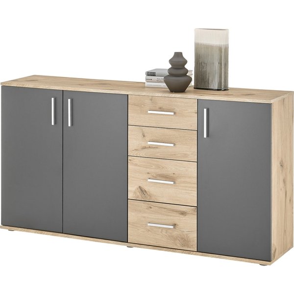 HBZ Kommode BC-Drift-2, Sideboard Stellmaß BxHxT 160x84x35 cm (1 St), Sideboard mit 3 Türen und 4 Schubkästen, 2 Einlegeböden