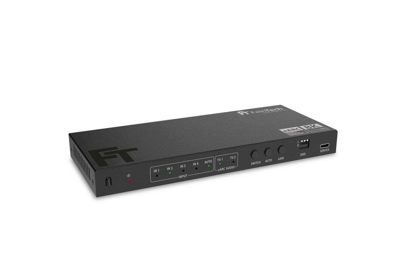 FeinTech HDMI-Splitter FeinTech AX341 HDMI 2.1 eARC Splitter Switch 4 In 2 Out + Soundbar, 4K 120Hz & 8K, Audio-Anschluss für eARC-Soundbar, Toslink, Aux – Bild 2 von 5