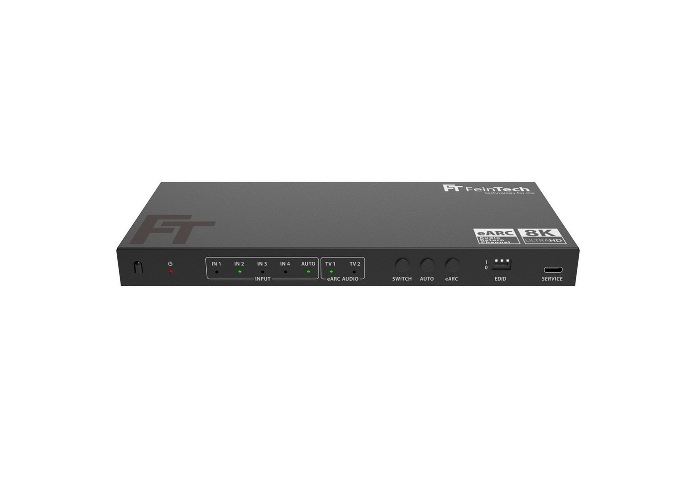 FeinTech HDMI-Splitter FeinTech AX341 HDMI 2.1 eARC Splitter Switch 4 In 2 Out + Soundbar, 4K 120Hz & 8K, Audio-Anschluss für eARC-Soundbar, Toslink, Aux – Bild 3 von 5