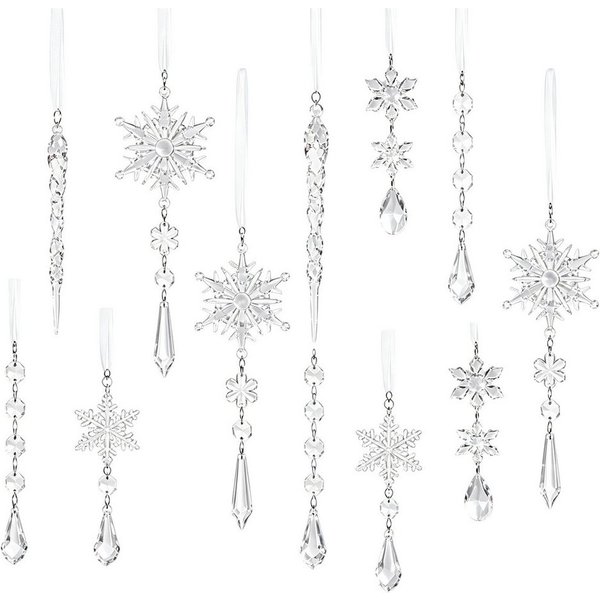 Healidy Christbaumschmuck Acryl Schneeflocken Eiszapfen Tropfen Hängedekoration (18-tlg), Ornamente für Weihnachtsbaum Winterfest und Party Deko