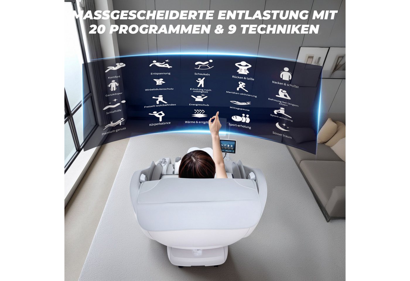 HealthRelife Massagesessel mit Touchscreen, 4D-Massage, 135 cm SL-Schiene, Nullgravitation (1-St), Waden- und Rückenheizung, Shiatsu-Massagesitz, Ganzkörpermass – Bild 3 von 5