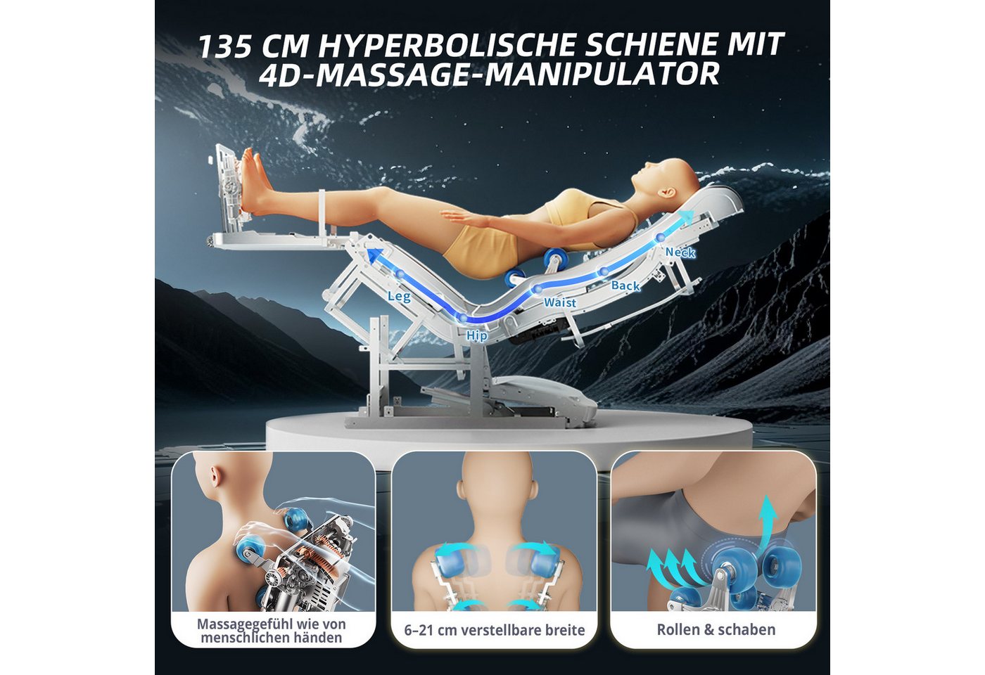 HealthRelife Massagesessel mit Touchscreen, 4D-Massage, 135 cm SL-Schiene, Nullgravitation (1-St), Waden- und Rückenheizung, Shiatsu-Massagesitz, Ganzkörpermass – Bild 5 von 5