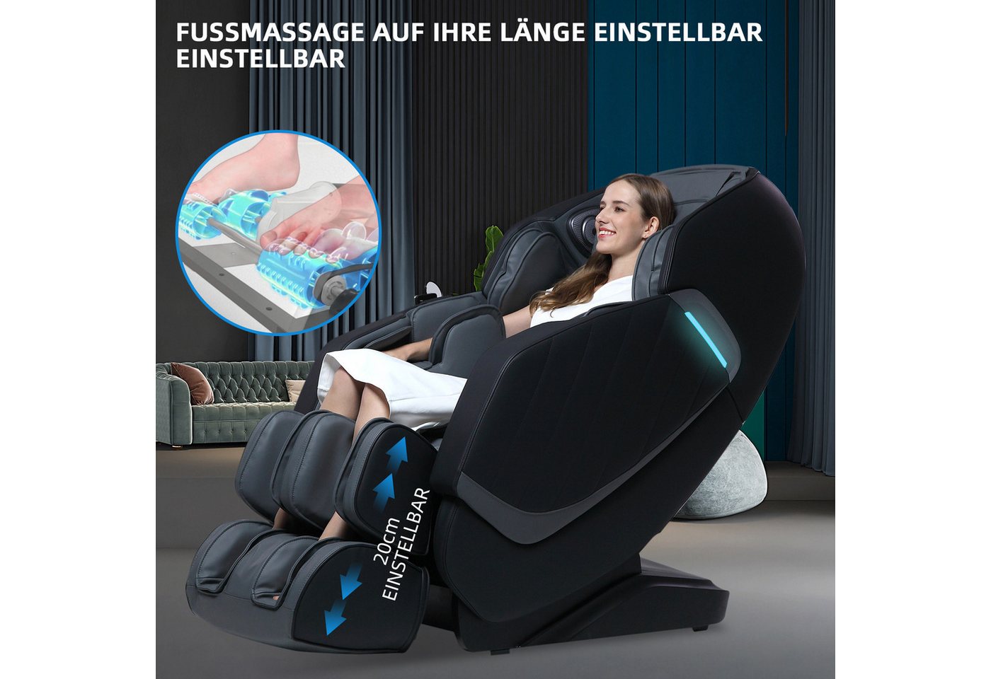 HealthRelife Massagesessel mit Zero-Gravity, 3D Shiatsu, Körperscan, SL-Schiene, beheizbarer (1-St), mit Relaxfunktion – Bild 3 von 5