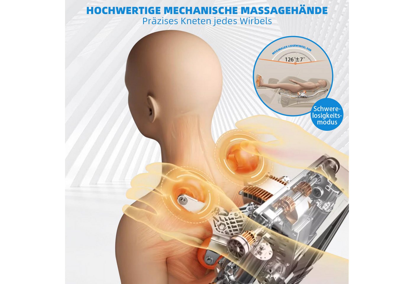 HealthRelife Massagesessel mit Zero-Gravity, 3D Shiatsu, Körperscan, SL-Schiene, beheizbarer (1-St), mit Relaxfunktion – Bild 5 von 5