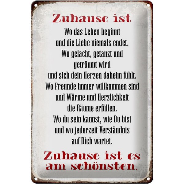 Hebold Metallschild Schild Blech 20x30cm - Made in Germany - Spruch Zuhause ist am schönst