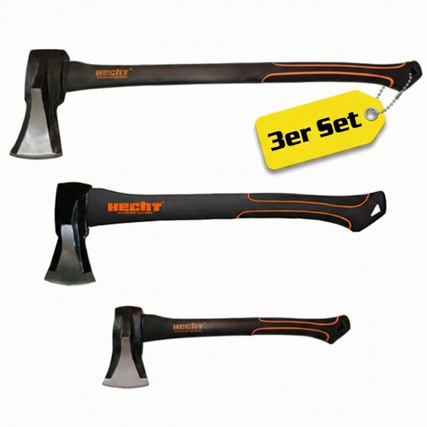 Hecht Axt 40cm Spaltbeil 55cm Spaltaxt 63cm Spaltaxt Set, (3-St), Gummierter Handgriff
