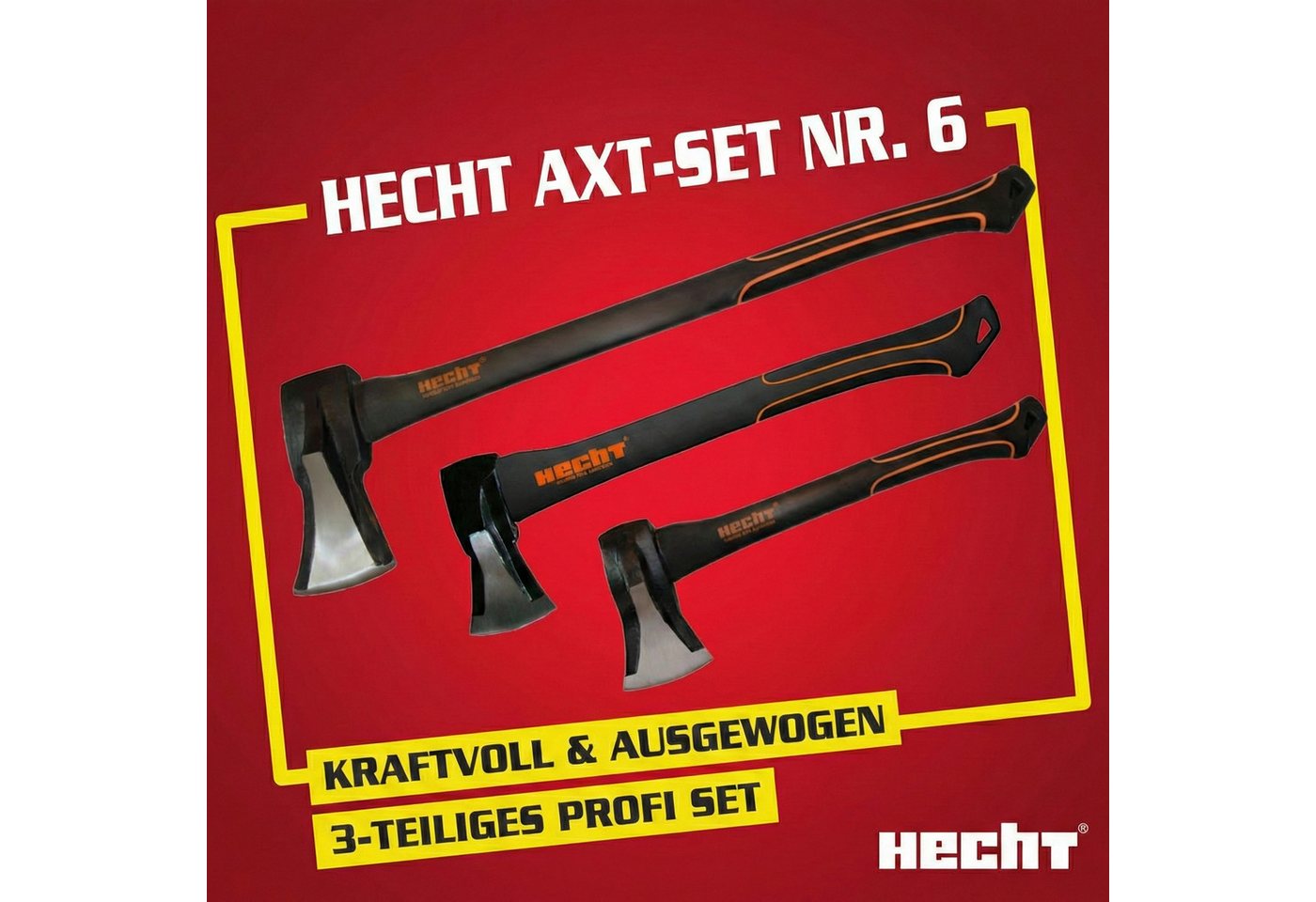 Hecht Axt 40cm Spaltbeil 55cm Spaltaxt 63cm Spaltaxt Set, (3-St), Gummierter Handgriff – Bild 2 von 5