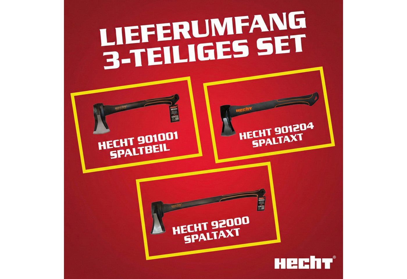 Hecht Axt 40cm Spaltbeil 55cm Spaltaxt 63cm Spaltaxt Set, (3-St), Gummierter Handgriff – Bild 3 von 5